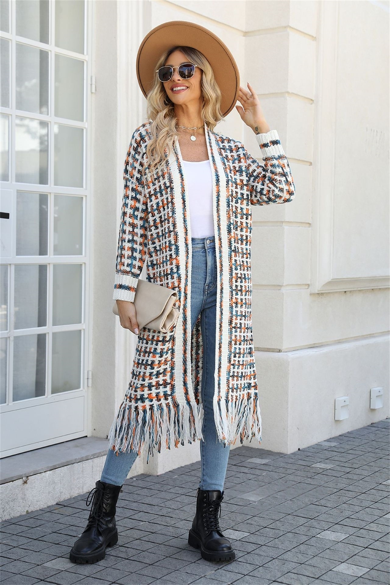Elegant Colorful Long Cardigan Sweater Womens Large Size Knitted Sweater Coat